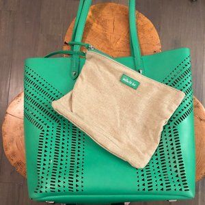 Stella & Dot green perforated leather Avalon tote